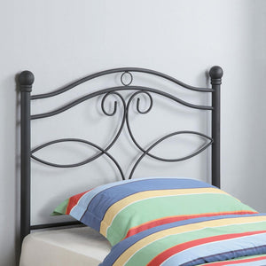English Elm Matte Black Scrollwork Twin Headboard with Arched Rails and Sphere Finials for Bedroom B062P153733