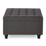 Hearth and Haven Large Square Storage Ottoman with Wooden Legs, Upholstered Button Tufted Coffee Table with Nail Trims For Living Space, Dark Grey W2186142957
