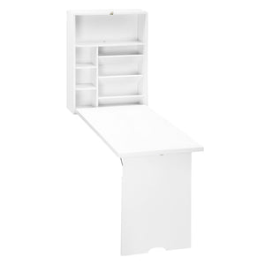 English Elm Wall Mounted Fold Out Convertible Desk with Storage Shelf, Space-Saving Foldable Floating Workstation White W2225P155082