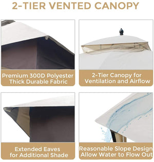 English Elm 10*12 FT Gazebo with Mosquito Net, CPAI-84 Fire Resistant Double Roof, Waterproof UV Outdoor Patio Shelter W2259P155187