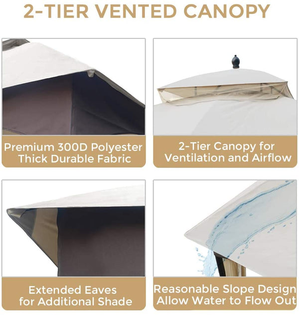 English Elm 10*12 FT Gazebo with Mosquito Net, CPAI-84 Fire Resistant Double Roof, Waterproof UV Outdoor Patio Shelter W2259P155187