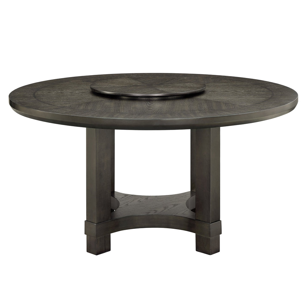 English Elm 1pc 60" Round Dining Table with Lazy Susan, Dark Brown Single Pedestal Wood Base, Contemporary Elegance B011P207874