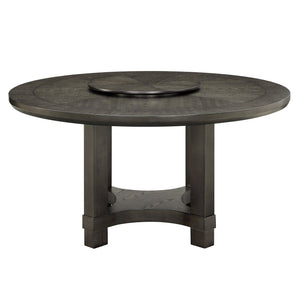 English Elm 1pc 60" Round Dining Table with Lazy Susan, Dark Brown Single Pedestal Wood Base, Contemporary Elegance B011P207874