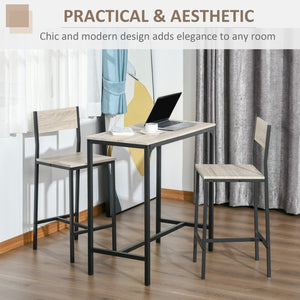 English Elm 3 Piece Bar Table and Chairs Industrial Counter Height Set for 2 — Space-Saving Natural Breakfast Nook, Sturdy W2225P155076