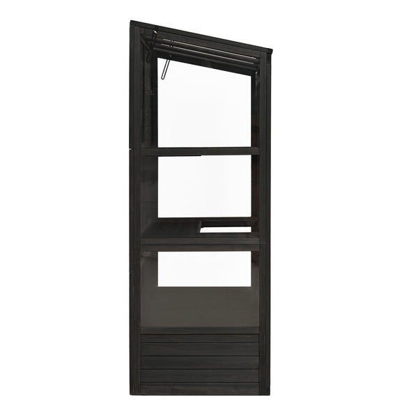 English Elm TOPMAX 78-inch Wooden Greenhouse Walk-In with 4 Skylights, 2 Folding Shelves & Anti-Fall Stability Black SP100017AAB