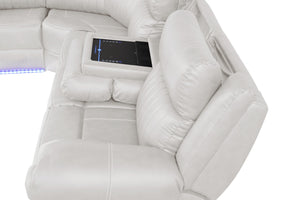 English Elm Modern Aviator Recliner Sectional Sofa with Bluetooth Speakers, Touchpad Control, Wireless Charging and LED Ambience Beige B009S01295