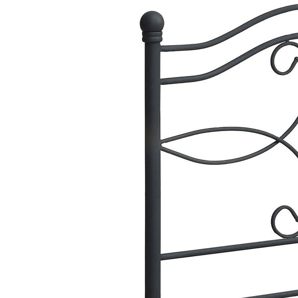 English Elm Matte Black Scrollwork Twin Headboard with Arched Rails and Sphere Finials for Bedroom B062P153733
