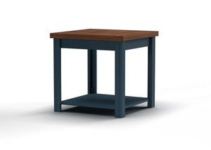 English Elm 24 24 Inch Side Table Blue Denim & Whiskey Two-Tone Farmhouse Accent End Table Fully Assembled Ready B108131554