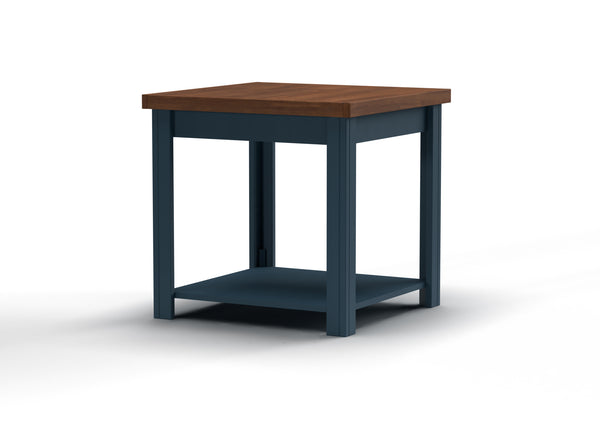 English Elm 24 24 Inch Side Table Blue Denim & Whiskey Two-Tone Farmhouse Accent End Table Fully Assembled Ready B108131554