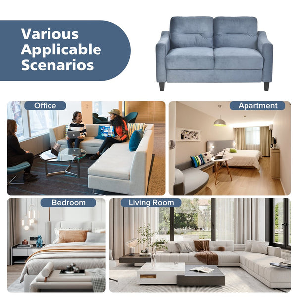 English Elm Couch Stylish Loveseat Sectional Sofa In Soft Blue-Grey Chenille For Small Spaces & Cozy Living Rooms W2121137322