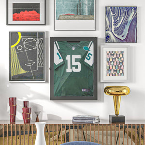 English Elm 28" Sports Jersey Display Case Frame with UV Acrylic, Lockable Latch, Brass Hooks & Hanger - Brown W2225P155203