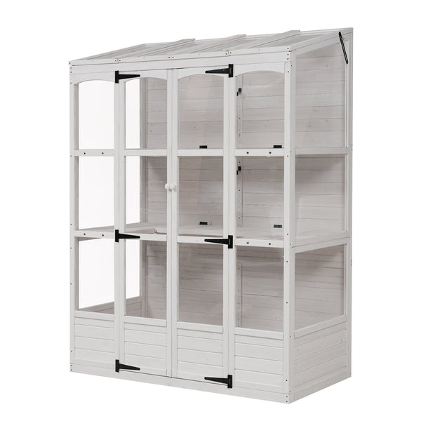 English Elm TOPMAX 78-inch Wooden Greenhouse Walk-In with 4 Skylights, 2 Folding Shelves & Anti-Fall Stability White SP100017AAK