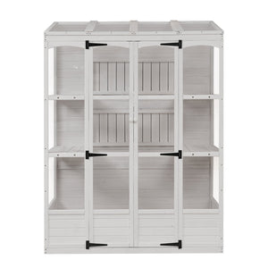 English Elm TOPMAX 78-inch Wooden Greenhouse Walk-In with 4 Skylights, 2 Folding Shelves & Anti-Fall Stability White SP100017AAK