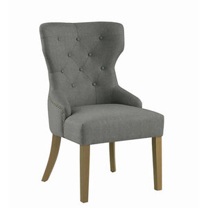 English Elm Grey Tufted Wingback Dining Chair in Rustic Smoke Finish, Upholstered Grey Polyester, Sturdy Rubberwood Frame, Elegant Support and Timeless Chic B062P153716