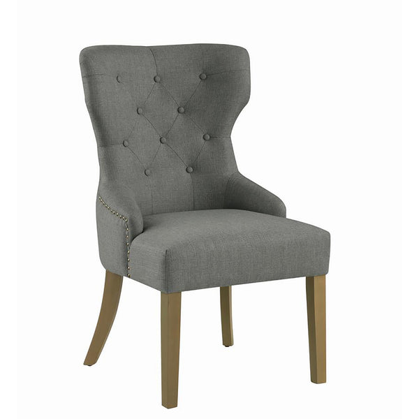 English Elm Grey Tufted Wingback Dining Chair in Rustic Smoke Finish, Upholstered Grey Polyester, Sturdy Rubberwood Frame, Elegant Support and Timeless Chic B062P153716