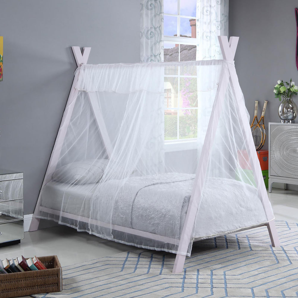 English Elm Pink Metal Twin Tent Bed with Whimsical Canopy Frame for Lights, Fabric Drapes — Romantic Kids' Decor B062P153743