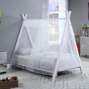 English Elm Pink Metal Twin Tent Bed with Whimsical Canopy Frame for Lights, Fabric Drapes — Romantic Kids' Decor B062P153743