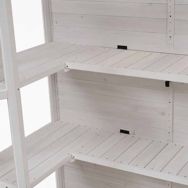 English Elm TOPMAX 78-inch Wooden Greenhouse Walk-In with 4 Skylights, 2 Folding Shelves & Anti-Fall Stability White SP100017AAK