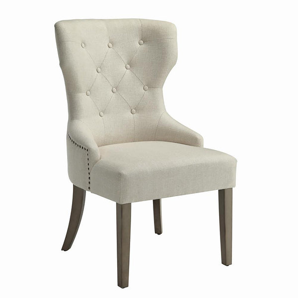 English Elm Beige Upholstered Wingback Tufted Dining Chair with Rustic Smoke Finish — Chic, Supportive Design B062P153710