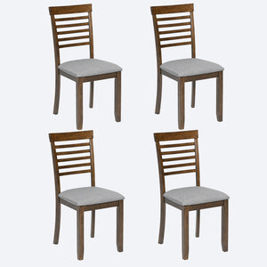 English Elm Wooden Solid Wood Dining Chairs Set of 4 with Ergonomic Ladder Back, Foam Linen Seats, Non-Slip Pads Walnut W1998126410
