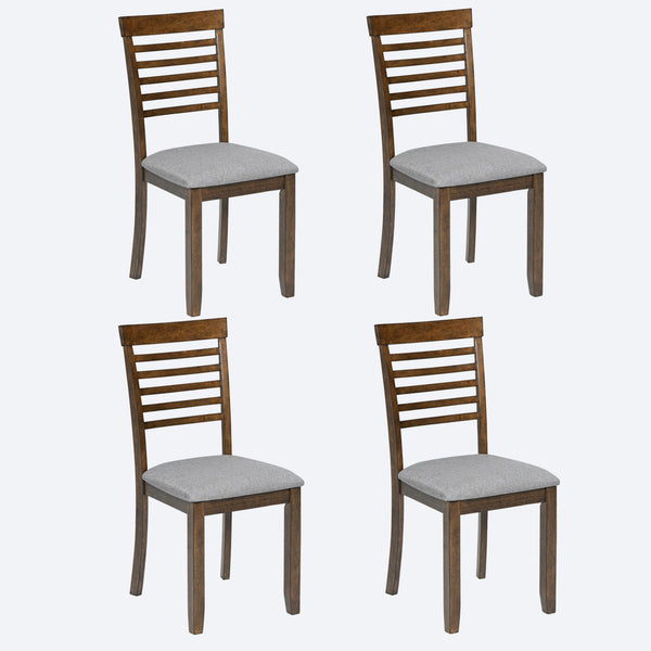 English Elm Wooden Solid Wood Dining Chairs Set of 4 with Ergonomic Ladder Back, Foam Linen Seats, Non-Slip Pads Walnut W1998126410