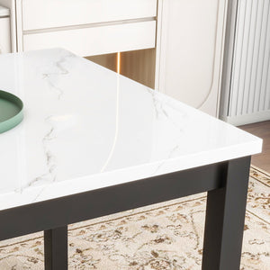 English Elm 5-piece Counter Height Dining Set with Faux Marble Square Table and Velvet Upholstered Chairs, Modern Black W504S00140