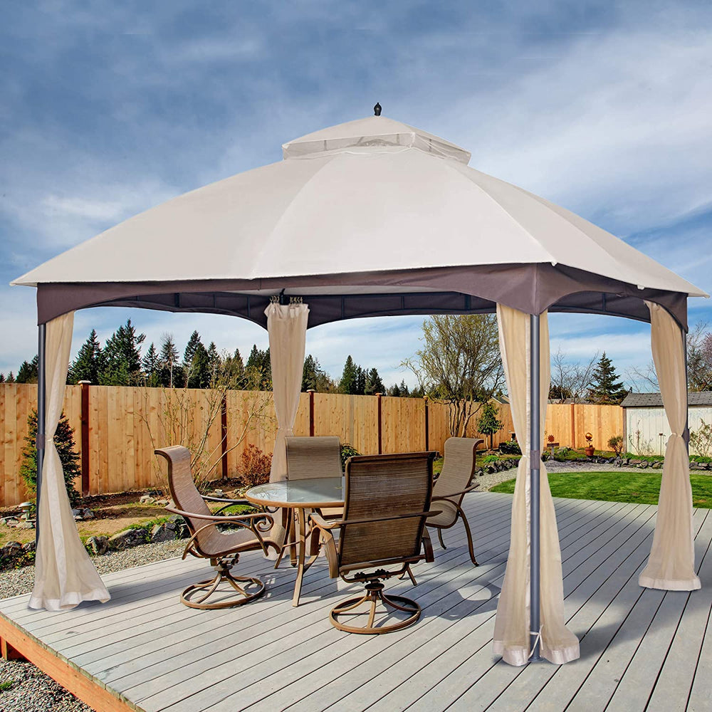 English Elm 10*12 FT Gazebo with Mosquito Net, CPAI-84 Fire Resistant Double Roof, Waterproof UV Outdoor Patio Shelter W2259P155187