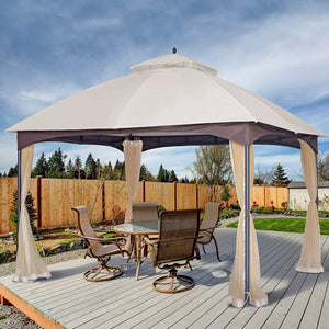 English Elm 10*12 FT Gazebo with Mosquito Net, CPAI-84 Fire Resistant Double Roof, Waterproof UV Outdoor Patio Shelter W2259P155187