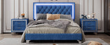 English Elm Full Size Upholstered Bed Frame With Led Lights,Modern Velvet Platform Bed With Tufted Headboard,Blue