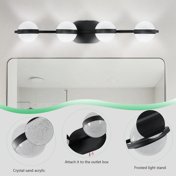 English Elm (Same As W1340P143677/L2001-B-4) 30" Black Led Bathroom Vanity Light - 4-Light Modern Fixture With Acrylic Shades W1340P206792