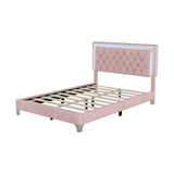 English Elm Full Size Upholstered Bed Frame With Led Lights,Modern Velvet Platform Bed With Tufted Headboard,Pink