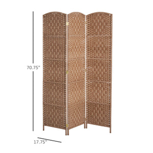 English Elm 6' Tall Wicker Weave 3 Panel Room Divider - Elegant Privacy Screen With Arched Top & Adjustable Hinges W2225P155081