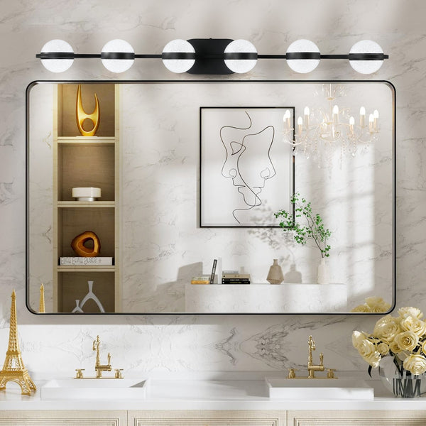 English Elm (Same As W1340P143680/Ll2001-B-6) 43" Black Minimalist Led Vanity Light With Crystal Shades For Modern Bathrooms W1340P206794