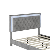 English Elm Full Size Upholstered Bed Frame With Led Lights,Modern Velvet Platform Bed With Tufted Headboard,Gray