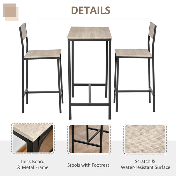 English Elm 3 Piece Bar Table and Chairs Industrial Counter Height Set for 2 — Space-Saving Natural Breakfast Nook, Sturdy W2225P155076