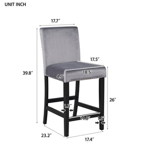 English Elm 5-piece Counter Height Dining Set Faux Marble Table Velvet Chairs Silver Nail Trim Grey W504S00266