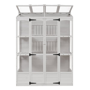 English Elm TOPMAX 78-inch Wooden Greenhouse Walk-In with 4 Skylights, 2 Folding Shelves & Anti-Fall Stability White SP100017AAK