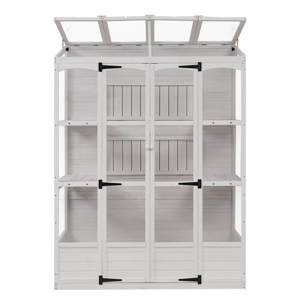 English Elm TOPMAX 78-inch Wooden Greenhouse Walk-In with 4 Skylights, 2 Folding Shelves & Anti-Fall Stability White SP100017AAK
