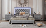 English Elm Full Size Upholstered Bed Frame With Led Lights,Modern Velvet Platform Bed With Tufted Headboard,Gray