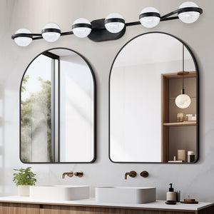English Elm (Same As W1340P143680/Ll2001-B-6) 43" Black Minimalist Led Vanity Light With Crystal Shades For Modern Bathrooms W1340P206794