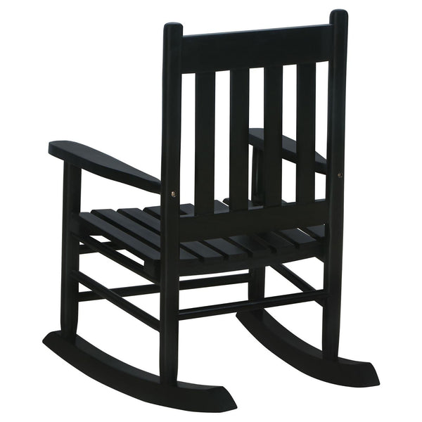 English Elm Black Slat Back Youth Rocking Chair Solid Acacia Wood, Smooth Rocking Comfort for Little Ones, 29.5" high B062P153748