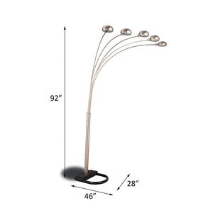 English Elm Chrome Five-Arm Floor Lamp with Curvy Dome Shades, Dimmer, 92" Height, Chrome & Black Modern Glow B062P153744