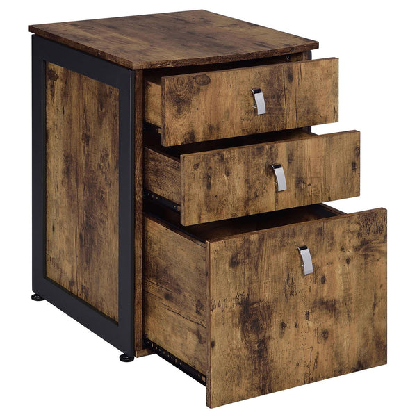 English Elm Antique Rustic Nutmeg 3-Drawer File Cabinet with Gunmetal Accents — Compact Home Office Storage Solution B062P153724