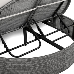 English Elm TOPMAX Outdoor Sun Bed Double Daybed with PE Rattan, 3-Position Recline, Thick Cushions & Trays Beige SP100015AAA