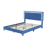 English Elm 3-Pieces Bedroom Sets,Queen Size Upholstered Platform Bed With Led Lights and Two Nightstands-Blue