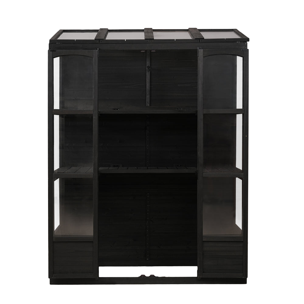 English Elm TOPMAX 78-inch Wooden Greenhouse Walk-In with 4 Skylights, 2 Folding Shelves & Anti-Fall Stability Black SP100017AAB