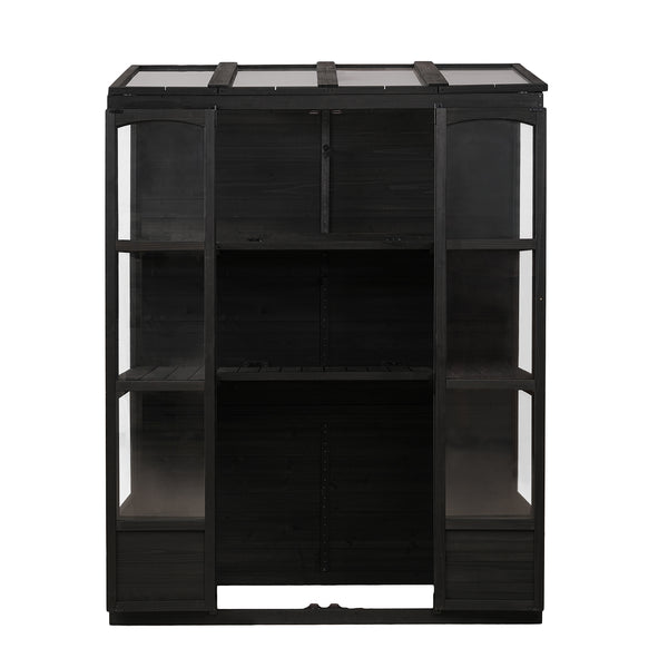 English Elm TOPMAX 78-inch Wooden Greenhouse Walk-In with 4 Skylights, 2 Folding Shelves & Anti-Fall Stability Black SP100017AAB