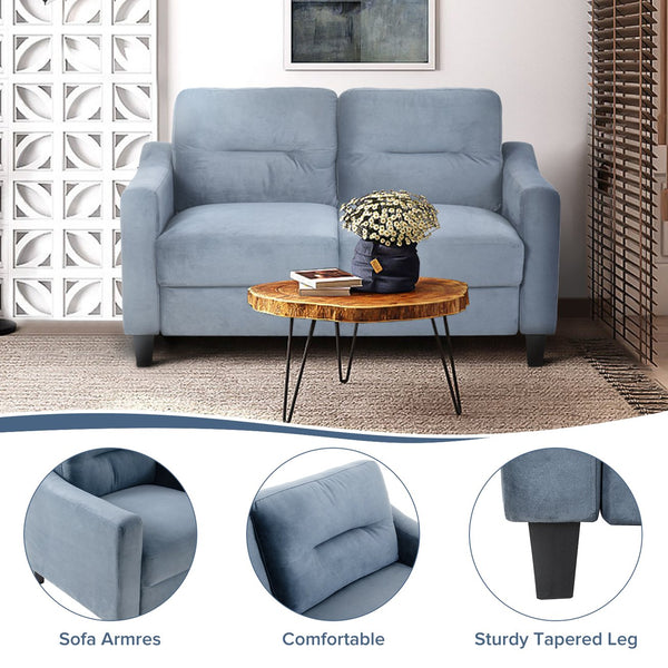 English Elm Couch Stylish Loveseat Sectional Sofa In Soft Blue-Grey Chenille For Small Spaces & Cozy Living Rooms W2121137322
