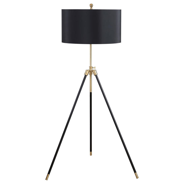 English Elm Black Tripod Drum Shade Floor Lamp with Gold Finish, Adjustable 47–63" Height, 3-Way Rotary Switch, E26-Compatible Bulb B062P153722