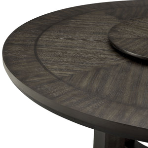 English Elm 1pc 60" Round Dining Table with Lazy Susan, Dark Brown Single Pedestal Wood Base, Contemporary Elegance B011P207874